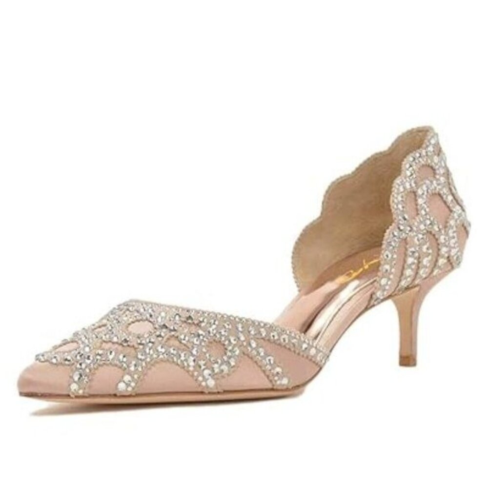 XYD Women's Pumps, Elegant Pointed Toe, D'Orsay Kitten Low Heels, Rhinestone